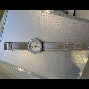 Burberry BU9701 chronograph women’s city white leather strap watch